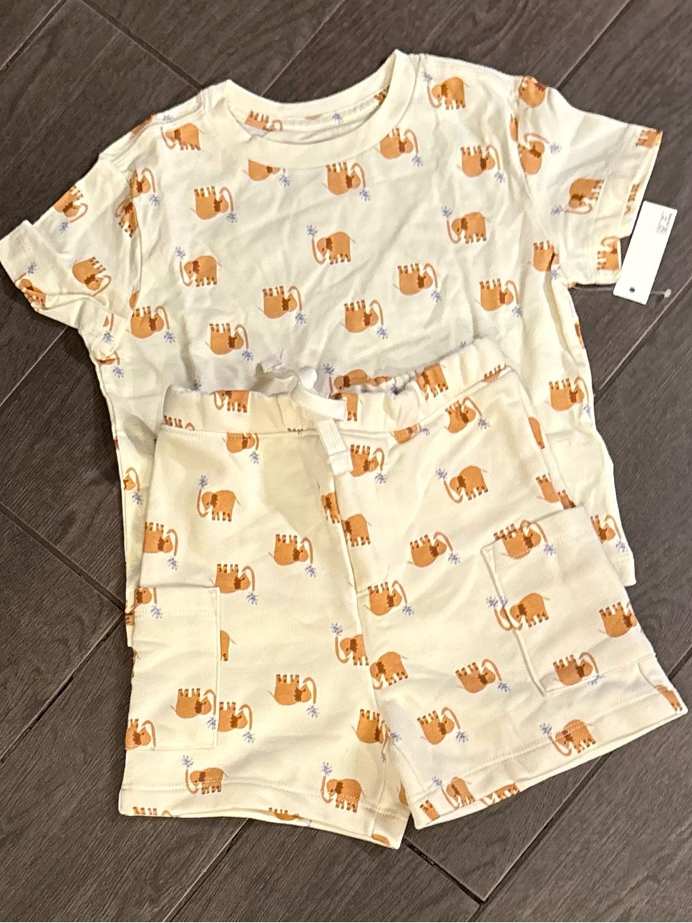 Kids Short Sleeve Pajama Set or outfit with Orange Elephant Print - Cream